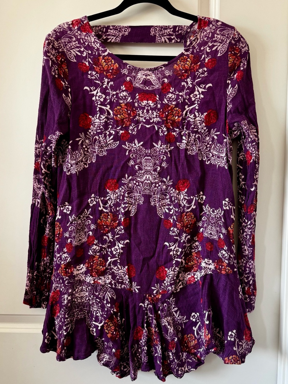 Free People Purple Floral Open Back Swing Tunic Top Size S
